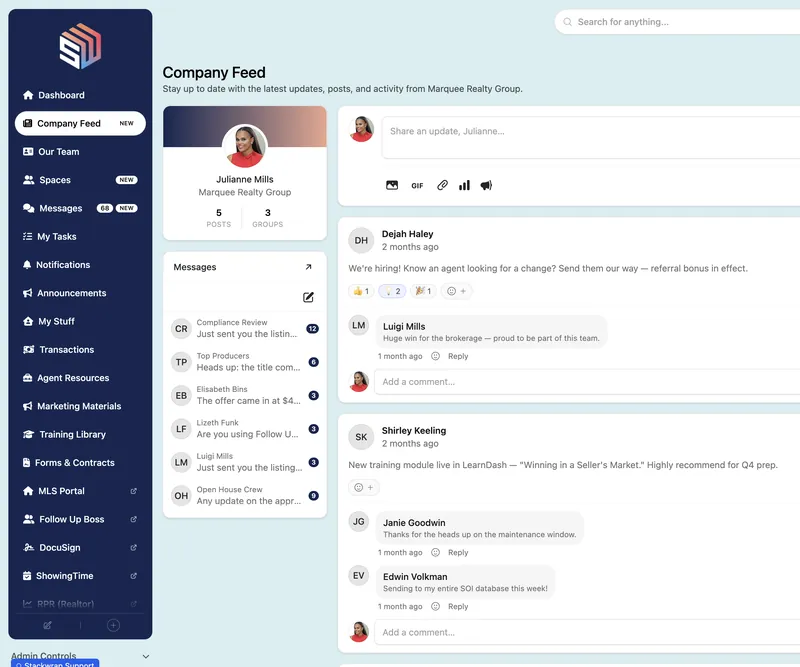 StackWrap company feed and messages